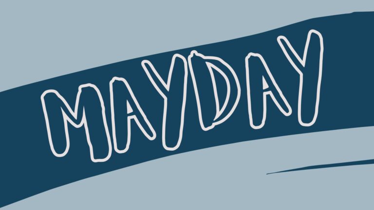 Graphic banner with the name MANDY in white handwritten letters on a dark blue curved stripe against a light blue background.