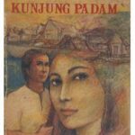 Indonesian romance novel cover: a close-up of a woman in the foreground with a man behind her and a village scene in the background, title Dian Yang Tak Kunjung Padam at top.