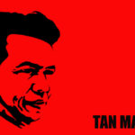 Red poster with a black silhouette portrait of Tan Malaka and his name in bold at the bottom right.