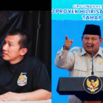 Two men speaking at a panel: left man seated with microphone, wearing black shirt with a small emblem; right man at podium in uniform, pointing and speaking.