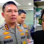 Split image: left a police officer in gray uniform with badges, right a man with glasses in a book-filled room with shelves.