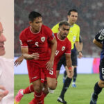 Left side shows a man in a white shirt speaking indoors; right side shows a rain-soaked soccer match with players in red and navy uniforms.