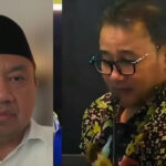Two men appear in a split-screen video call: left, a man in a white shirt wearing a black cap; right, a man with glasses in a bright floral shirt.