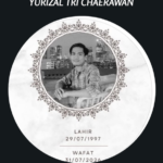 Obituary post with circular ornate-frame photo of Yurizal Tri Chaerawan on a dark background; birth 29/07/1997, death 31/07/2026.