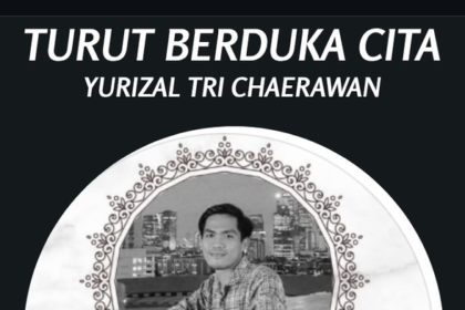 Obituary post with circular ornate-frame photo of Yurizal Tri Chaerawan on a dark background; birth 29/07/1997, death 31/07/2026.