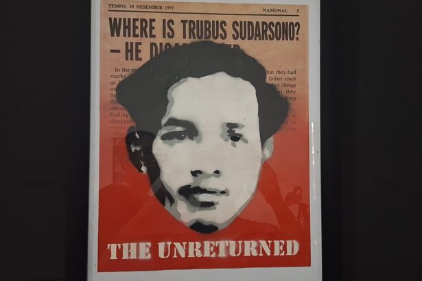 Poster-style image: orange background with a black‑and‑white portrait and the headline 'Where is Trubus Sudarsono?' indicating a missing person.
