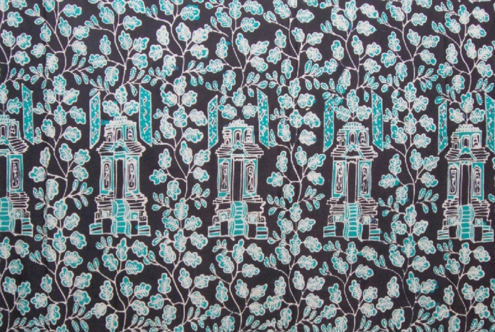 Screenshot_20260929_003007_WPS Office - Mabur.co Decorative textile pattern with turquoise pagodas and light teal leaves on a dark background, repeating motifs across the fabric.