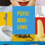 Book cover for a poetry collection by Remy Sylado. Top blue band shows the author’s name; a central blue panel with large yellow text is flanked by a collage (red lips, a microphone, a toilet, a running rat illustration, and clothes hanging on a line) against bright color blocks.