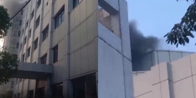 Insiden kebakaran yang terjadi di Gedung Pusat Pelayanan Jantung Terpadu (PPJT) RSUD Dr Soetomo, Surabaya, Jawa Timur. (Foto: Instagram @ini_surabaya)