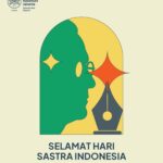 Poster commemorating Hari Sastra Indonesia: green profile facing a pen nib with logo in top-left and text 'Selamat Hari Sastra Indonesia 3 Juli 2026'