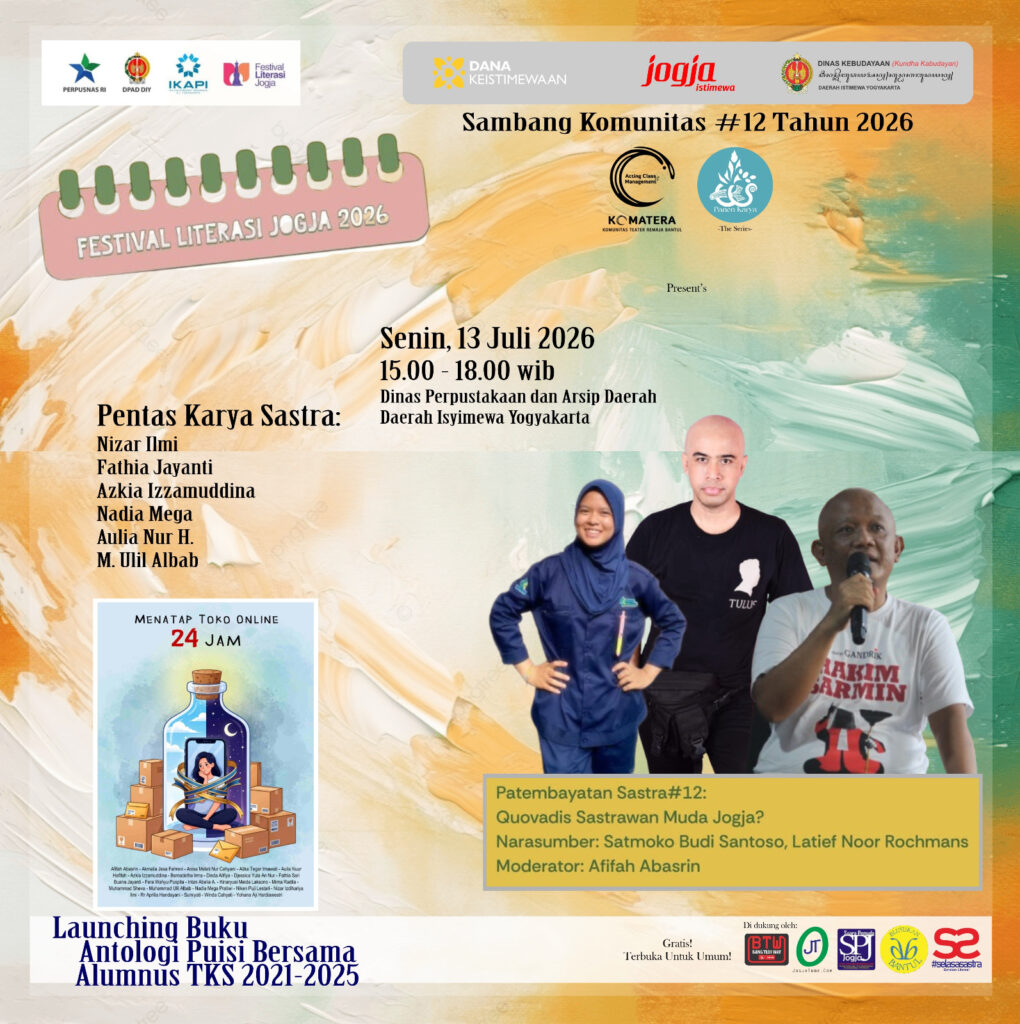 WhatsApp Image 2026-07-09 at 200917 - Mabur.co Poster for Sambang Komunitas #12 Tahun 2026 with logos, date (July 13, 2026), time, venue, and speakers.