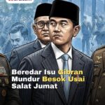 Illustrated news thumbnail with a man in a suit, officials in background, and Suara.com logo; headline about Gibran possibly resigning after Friday prayers.