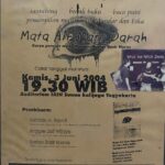 Poster promoting a literary event in Yogyakarta: 'Mata Air Mata Darah', with date Thursday, 3 June 2004, 19:30 WIB, at Auditorium IAIN Sunan Kalijaga; lists speakers and sponsors beneath.