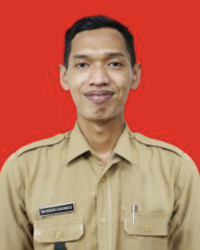 axzx - Mabur.co Portrait of a man in a khaki government-style uniform with a name badge, standing against a red background, smiling slightly.
