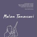 Cover of Malam Tamasari, a poetry anthology by Suminto A. Sayuti, with a white line drawing of a man holding a rifle on a purple background