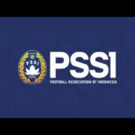 Blue banner with the PSSI logo (laurel wreath and dove) and the text 'Football Association of Indonesia' on a dark blue background with yellow accents on the sides.